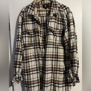 Timberland Brown and White Plaid Casual Button Down Shirt